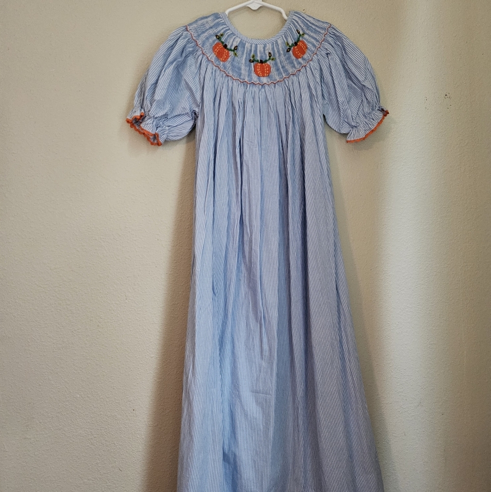 Blue Smocked Fall Pumpkin Dress